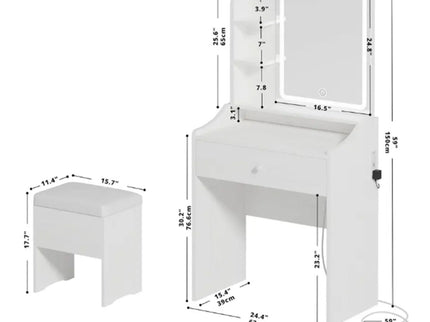 Smart LED Mirror Vanity Set With Storage For Bedrooms - Cream White