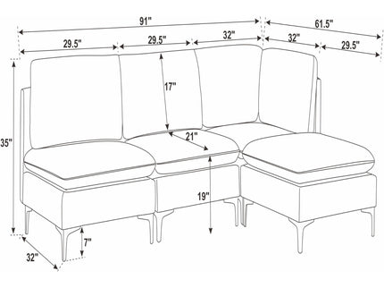 Upholstered Modular Sectional With Tall Legs, Medium Firm Seat