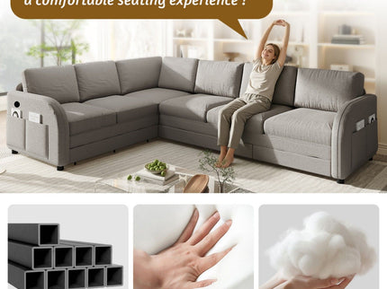 L-Shaped Couch With Pull-Out Bed, Convertible Sleeper Sofa With Side Pocket & USB Port