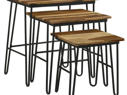 3 Piece Nesting Table With Hairpin Legs - Brown