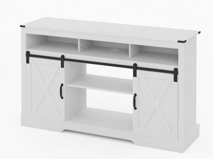 Farmhouse TV Stand With Sliding Barn Doors & Adjustable Storage