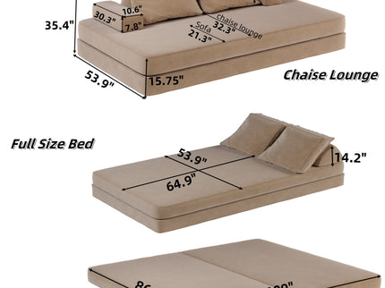 Multifunctional Convertible Sofa Bed With 2 Tumbler Backrests And 2 Pillows, Deep Seat Couch