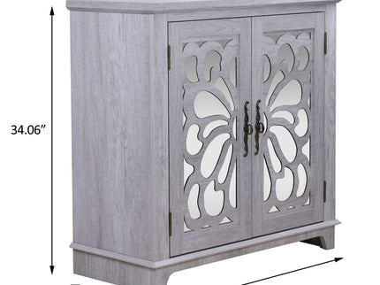 Elegant Sideboard With 2 Acrylic Mirrored Doors, Adjustable Shelf Storage