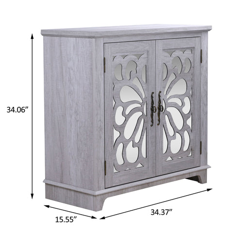 Elegant Sideboard With 2 Acrylic Mirrored Doors, Adjustable Shelf Storage