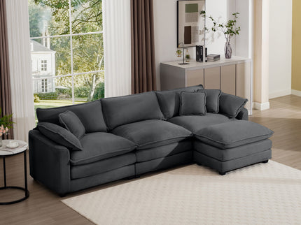 Modular Oversized Cushion Sofa With Ottoman, Low Back, Deep Seating Sofa Set