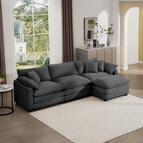 Modular Oversized Cushion Sofa With Ottoman, Low Back, Deep Seating Sofa Set