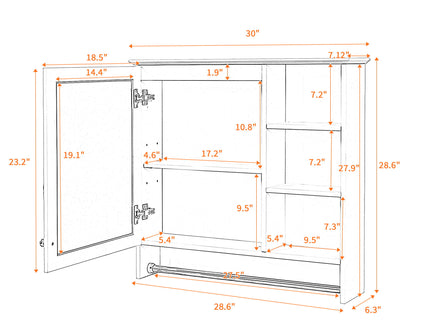 Wall Mount 2 In 1 Mirror Cabinet With Adjustable Shelf, Soft-Closing Hinges
