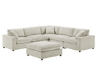 Beige / 4 Seater Sectional And Ottoman