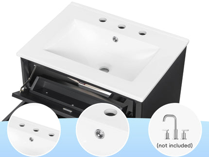 Freestanding Bathroom Vanity With Sink, 3 Drawers & Flip-Out Drawer