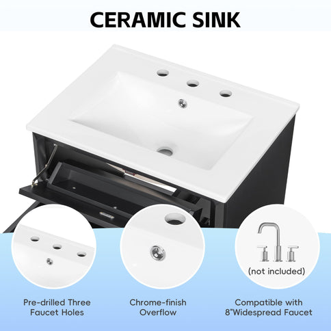 Freestanding Bathroom Vanity With Sink, 3 Drawers & Flip-Out Drawer
