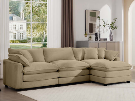Oversized Modular Cushion Sofa With Ottoman, Low Back, Deep Seating Sofa Set