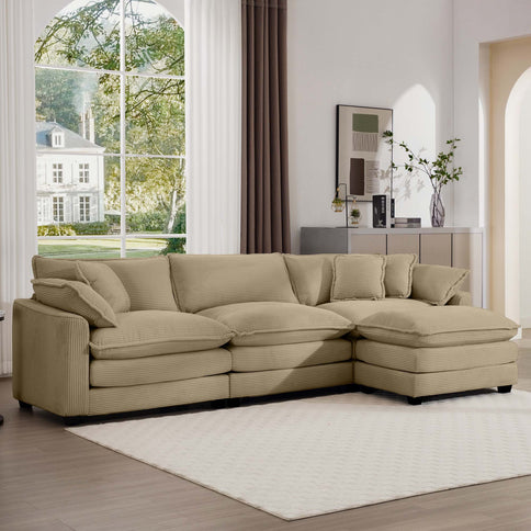 Oversized Modular Cushion Sofa With Ottoman, Low Back, Deep Seating Sofa Set