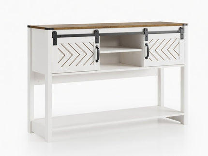 Entryway Table With Sliding Barn Door Storage - White / Oak