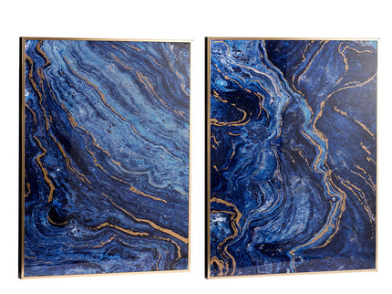 Framed Art Panels, Unique Marbled Design (Set of 2) - Blue