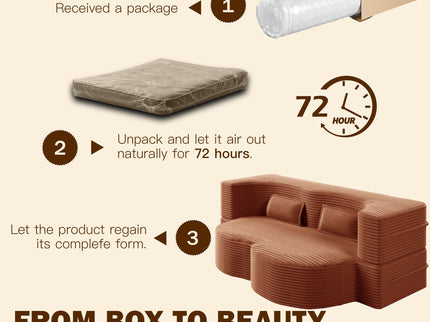 Modern Floor Sofa With 2 Pillows, Convertible Twin Size Folding Mattress For Living Room