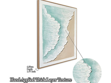 Framed Ocean Wave Wall Art, Textured Canvas Painting, Beach Decor For Living Room (Set of 2) - Aqua Blue