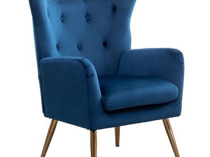 Sovarol - Velvet Button-Tufted Wing Back Accent Chair - Blue
