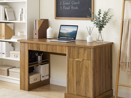 Modern Fluted Office Desk With Storage Cabinet