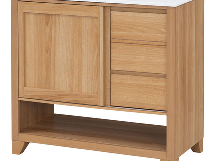 36" Bathroom Vanity With Sink, Soft Close Drawers - Natural