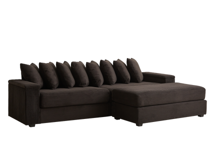 Luxe Oversized L-Shaped Sectional Sofa with Chaise – Plush Corduroy Upholstery, 8 Pillows & Armrest Storage