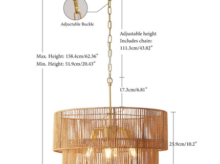 Chandelier, 2 Tier Boho Wabi Sabi Pendant Light, Hanging Ceiling Lamp - Gold