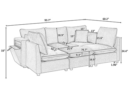 Modern Sectional Sofa U-Shaped With Movable Ottoman Storage Armrests And USB Ports