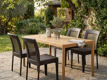 5 Piece Patio Dining Set With Chairs, Outdoor Furniture - Brown Multi / Light Teak
