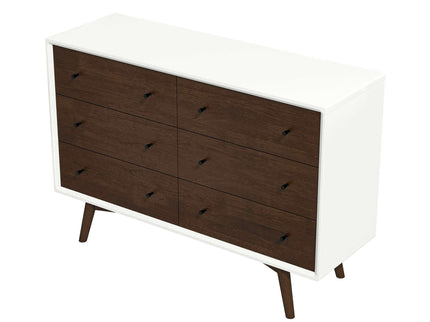Dresser 6 Drawer - Dark Brown / White