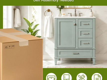 Bathroom Vanity With Sink, Soft Closing Door And Drawers - Light Green