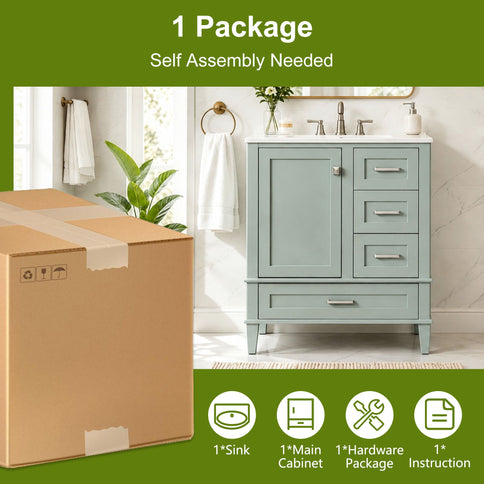 Bathroom Vanity With Sink, Soft Closing Door And Drawers - Light Green