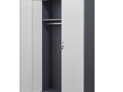 Wardrobe With Hanging Rod And Compartments, Lockable Closet With Locks & Keys For Bedroom - Gray