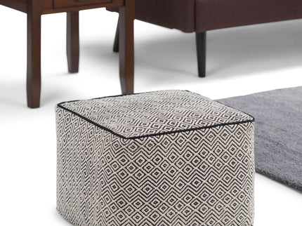 Brynn - Square Pouf - Patterned Black / Natural