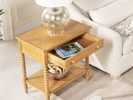 Easton - Modern Farmhouse Turned 1 Drawer Storage Side Table With Shelf - Natural Brown