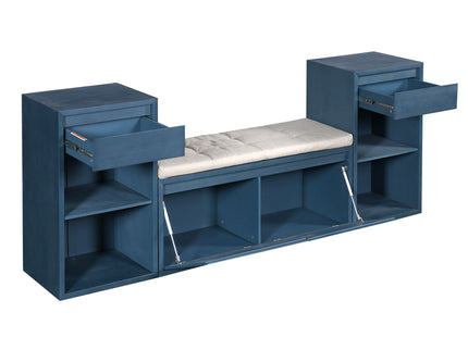 Entryway Storage Bench With Cushion, Drawers & Open Shelves