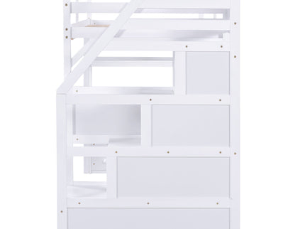 Loft Bed With Desk, Shelves, 2 Drawers, Storage Staircase