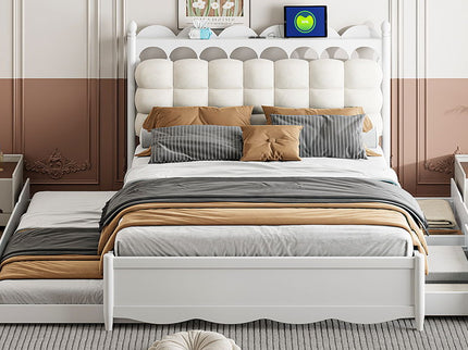 Storage Platform Bed, With 2 Big Drawers, Trundle, One Set Of Sockets & USB Ports