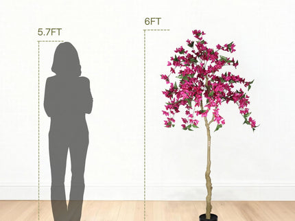 Artificial Bougainvillea Tree, Realistic Faux Potted Plant For Indoor Home Decor - Dark Pink / Green Leaves