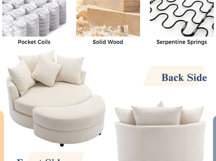 360° Swivel Accent Barrel Chair With Storage Ottoman & 4 Pillows, Modern Leisure Chair Round Accent For Living Room