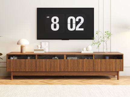 TV Stand, Entertainment Center With Fluted Drawers For Living Room - Walnut