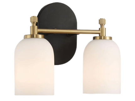 Vortex - 2 Lights Vanity In Style For Over Bathroom Mirror Wall Sconce - Black / Gold / White