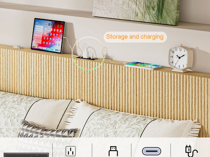 Floating Bedstead With Charging Station And LED Lights