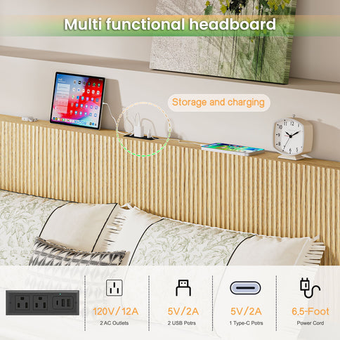 Floating Bedstead With Charging Station And LED Lights