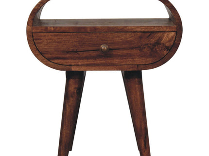 Circular Bedside Table With Open Slot - Caramel