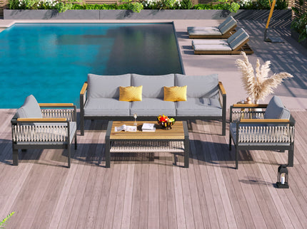 4 Pieces Outdoor Sectional Sofa Set 5 Person Patio Seating Group Outdoor Conversation Set With Cushions And A Coffee Table For Patios