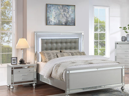 3 Piece Bedroom Set, Sleek Modern Bed With LED Nightstands