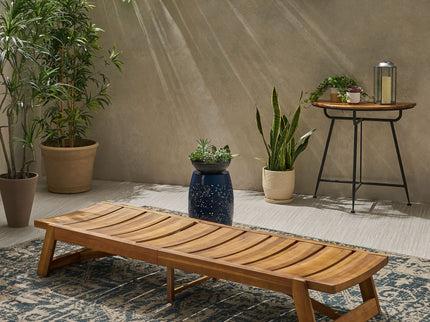 Outdoor Chaise Lounge With Adjustable Seating And Slat Panel - Yellow Brown