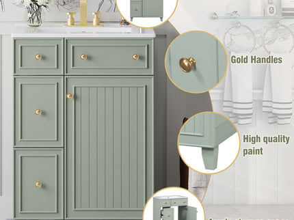 Transitional Style Bathroom Vanity Cabinet With Ceramic Sink