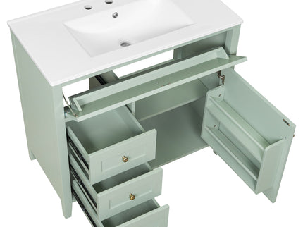Bathroom Vanity With Sink, 3 Drawers & Cabinet With Adjustable Shelves