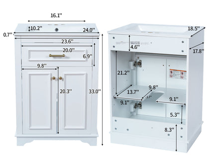 Bathroom Vanity With Integrated Sink, 2 Door Cabinet With Tip Out Drawer, Rectangular Design