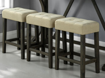 Dining Table Set With USB Charging Ports, Biscuit Tufted Stools - Beige / Brown